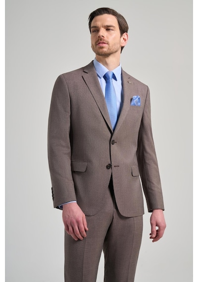 İmza Kendinden Desenli Bez Ayağı Mono Yaka Tam Astar Esnek 6 Drop Slim Fit Takım Elbise 1001250168 Kahverengi