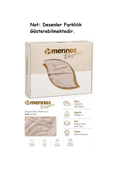 Merinos Elegans Kalın Embos Tek Kişilik Kutulu Battaniye 160x220 - Köpük Krem