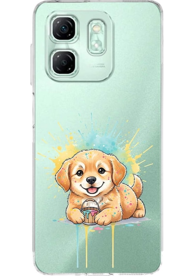 Infinix Smart 9 İle Uyumlu Splash Köpek Tasarımlı Şeffaf Silikon Kılıf Şeffaf