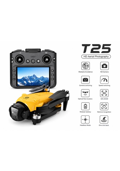 T25 Hd Hava Fotoğrafçılığı Dron Wi-fi Cam 2.4ghz Tek Tuş İniş Kalkış Ekranlı Kumanda Optik Akış Konum Belirleme Drone Usb+hafıza Kart Elektronik Hız Ayarlama Engel Algılama