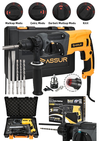Assur ASR520 850 W Darbeli Kırıcı Delici Hilti Sarı