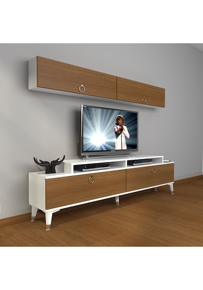 Decoraktiv Ekoflex 5 Mdf Gold Tv Ünitesi Tv Sehpası - Beyaz Ceviz Beyaz - Ceviz