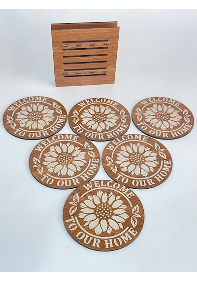 Dekoratif Bardak Altlığı 6 Adet Ahşap
