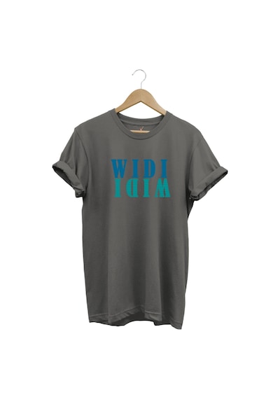 Widi Logo Aynalanmış Tasarım Baskılı %100 Pamuk Regular Fit T-shirt Gri