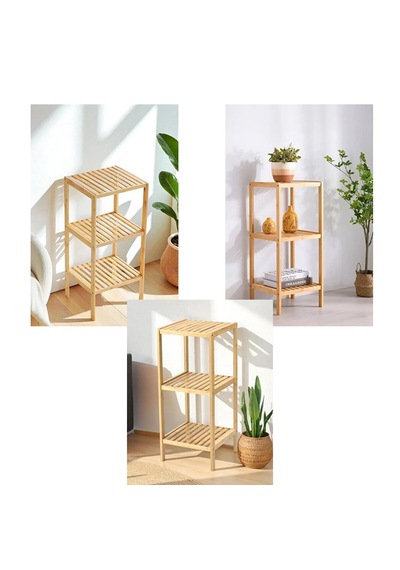 Lunaev Çok Amaçlı Raf - Organizer 3 Katlı Ahşap - Bambu 36x32x80 Cm 100
