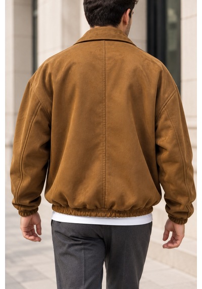 Polo State Erkek Süet Görünümlü Fermuarlı Çıtçıtlı Ceket - Camel