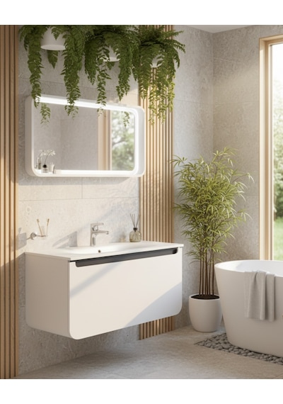Creavit Pion 120 Cm Lavabo Dolabı Beyaz Antrasit Ve Led Ayna Beyaz Creavit Pion 120 Cm Lavabo Dolabı Beyaz Antrasit Ve Led Ayna Beyaz