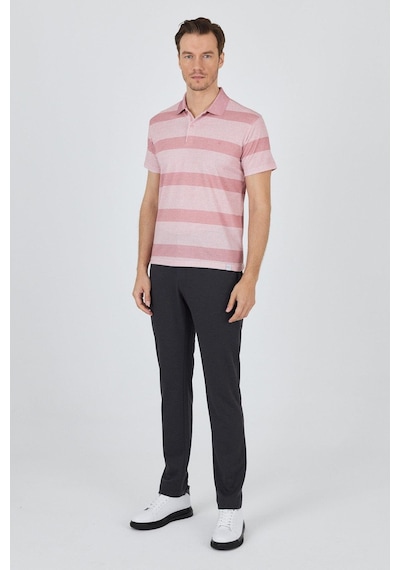 Kısa Kol Desenli Pike Polo Yaka Cepsiz Slim Fit Tişört 1011250128 Somon