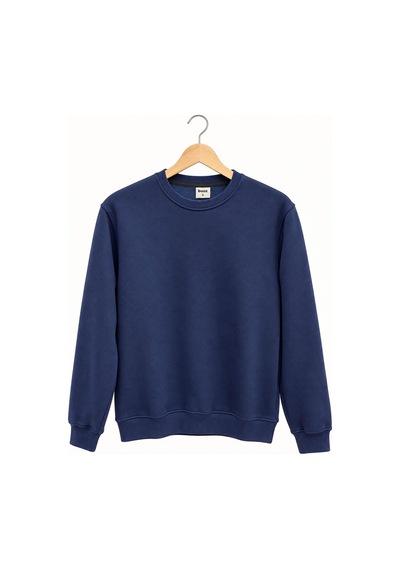 Basic Bisiklet Yaka Relaxed Regular Erkek Sweatshirt - 7773 Lacivert