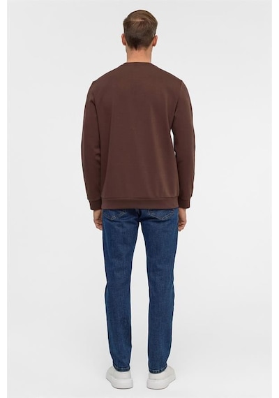 Süvari Koyu Kahve Regular Düz Bisiklet Yaka Sweatshirt Koyu Kahverengi