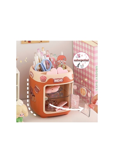 Kawaii Sevimli Kalem Kutusu Masaüstü Kalemlik Kawaii Kapaklı Kalem Kutusu Masa Üstü Organizer Turuncu Kapaklı