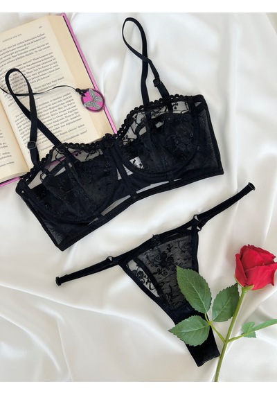 Arinda Candice Siyah Çiçek Desenli Brode İşlemeli Tek Renk Balenli Kapsız Askıları Çıkarılabilir Bralette Sütyen Tanga Alt Üst İç Çamaşırı Takımı 2 Parça Arinda Candice Siyah Çiçek Desenli Brode İşlemeli Tek Renk Balenli Kapsız Askıları Çıkarılabilir Bralette Sütyen Tanga Alt Üst İç Çamaşırı Takımı 2 Parça