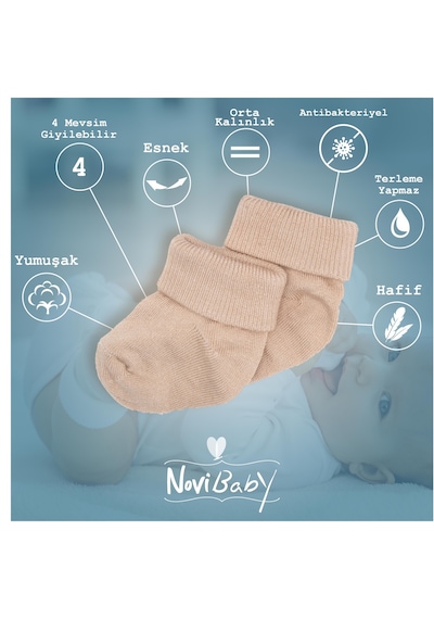 Novibaby 12'li Bambu Yenidoğan Bebek Çorap I Fresh I Kız Erkek Bebek Çorabı Çok Renkli