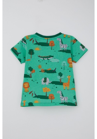 Breeze Erkek Çocuk Şortlu Pijama Takımı Safari Temalı Sevmli Hayvancıklar Desenli 1.5-5 Yaş, Yeşil
