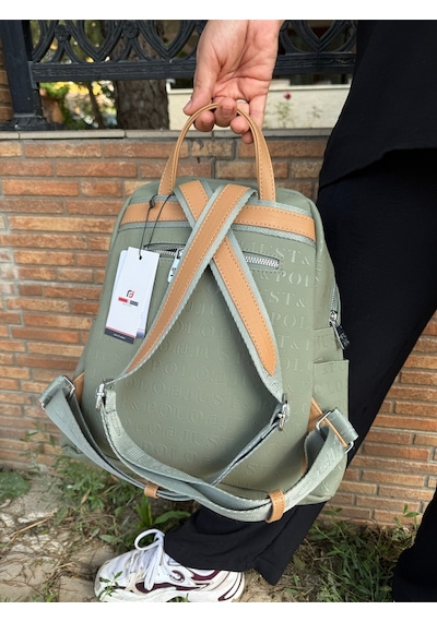 Just Polo Kadın Yeşil Camel 9 Gözlü Büyük Boy Sırt Çantası Yeşil Camel