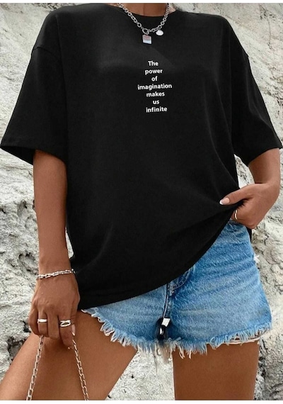 Kozia Outdoors Malkoçbey The Pover Baskili Oversize Unisex Basic T-shirt SIYAH