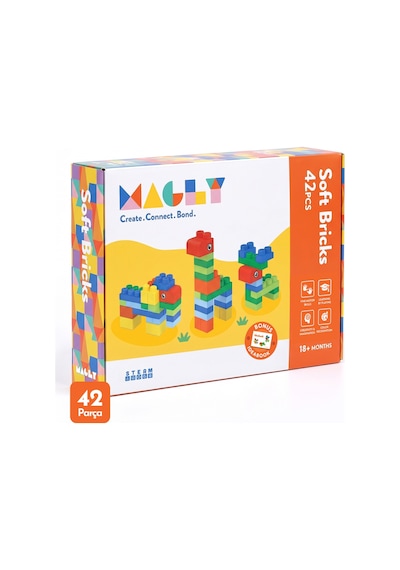 Magly Soft Bricks Yumuşak Yapı Blokları - Çocuklar İçin Renkli Esnek 42 Parça Yapı Blok Seti