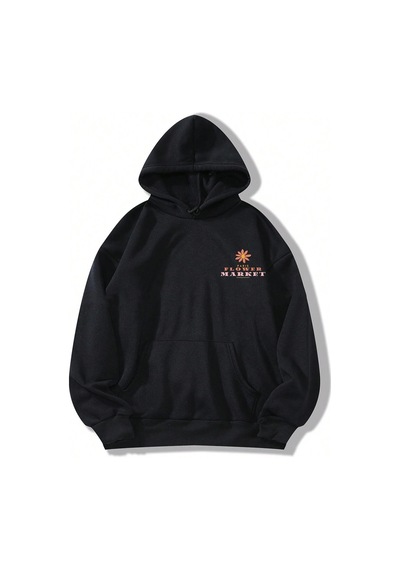 Flower Baskılı Oversize Sweatshirt Siyah