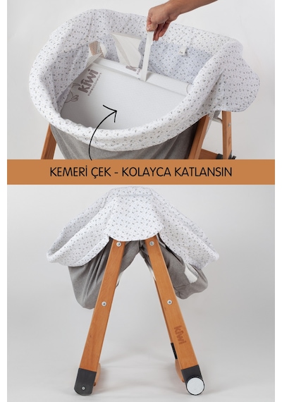 Kiwi Sleeper Anne Yanı Beşik, Portatif, Sallanır, Katlanır, Tekerlekli Bebek Beşiği - Luna Desen Coffe