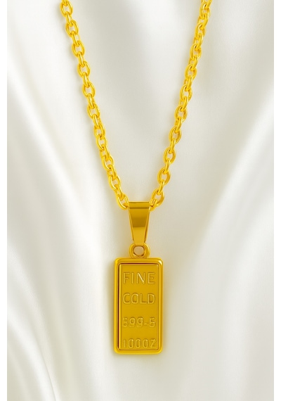 Şehrazat Handmade Külçe Tasarimli Gold Çelik Kolye Altın