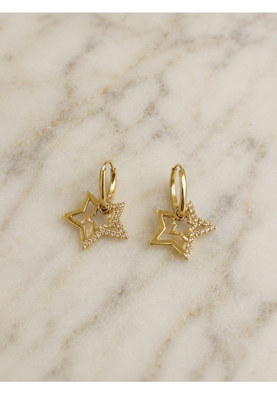 Yıldızlı Gold Rengi Çelik Kadın Küpe Altın