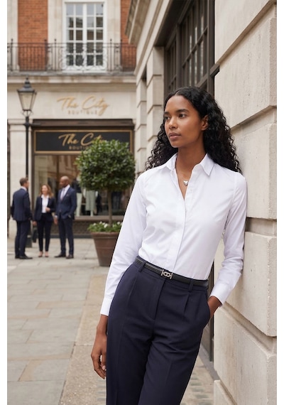 Tudors Kadın Slim Fit Dar Kesim Vucüda Oturan Uzun Kollu Gizli Düğme Detaylı Beyaz Basic Gömlek-35320 Beyaz