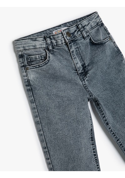 Koton Kot Pantolon Ayarlanabilir Lastikli Pamuklu - Slim Jean Lıght Indıgo 4skb40039td Açık Mavi