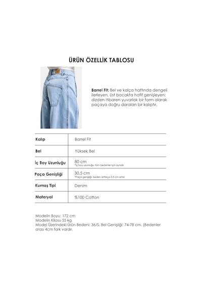 Itsbasic Kadın Ice 4s6-3 Barrel Yüksek Bel Fit Süper Bol Kesim Kemer Detaylı Tasarım Denim Jean Buz Mavi