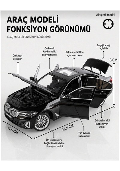 Hmb 1:18 Bmw 530lci Siyah Lisanslı Diecast Metal Model Araba