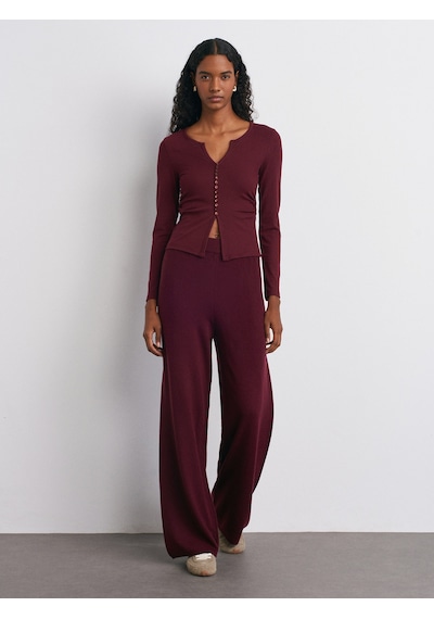 Dilvin 70163 Beli Lastikli Yünlü Triko Pantolon-bordo M. Bordo M.