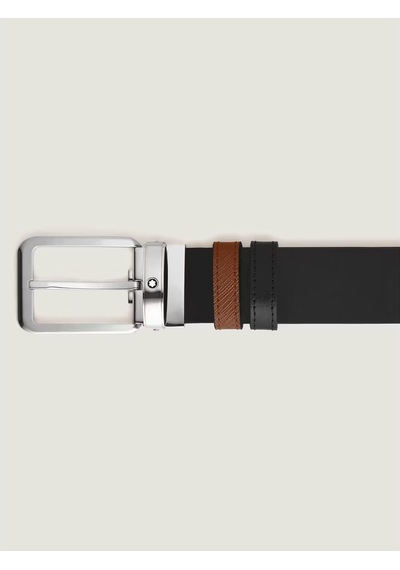 Montblanc Dikdörtgen Tokalı Kızıl Kahve - Siyah 30 Mm Çift Tarafl Kahverengi