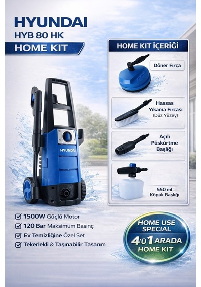 Hyundai HYB80HK 1500W 120Bar Home Kıt 4IN1 Basınçlı Yıkama Makinesi