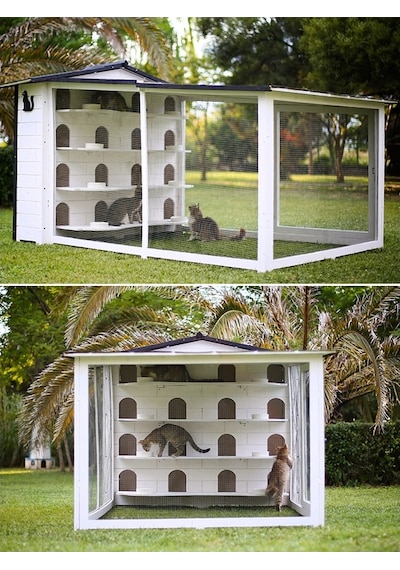 MANDU Bahçeli Kedi Apartmanı (kedi evi) + Mama kapları hediye