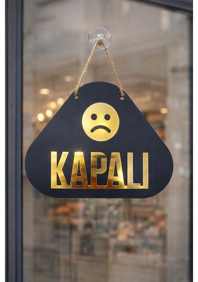 Ahşap Üzeri Gold Aynalı Pleksi Emoji Figürlü Açık-kapalı Tabelası