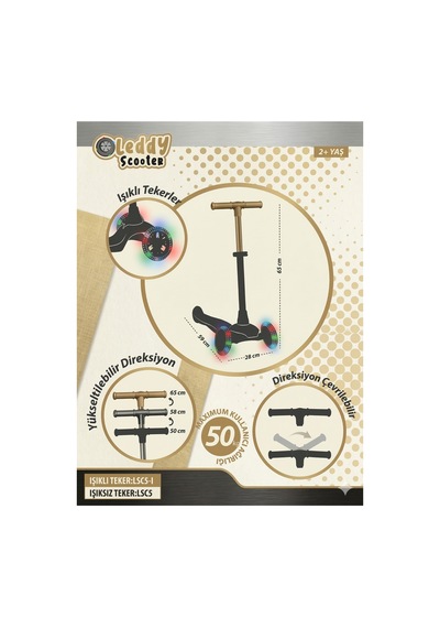 Scooter Yeni Leddy 3tekerli Led Işıklı 2+yaş 50kğ Taşıma Kapasiteli 3kademe Direksiyon Yeşil