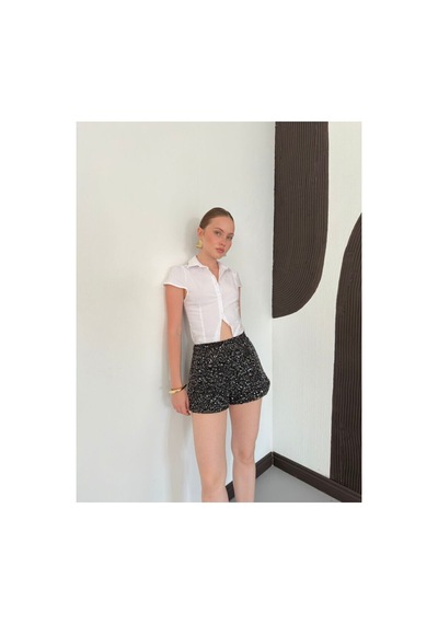 Verymoda Pullu File Şort D3133 Siyah