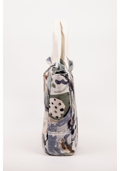 Fabric Craft Bag El Çanta Keten Desenli Yeşil Yeşil - Beyaz