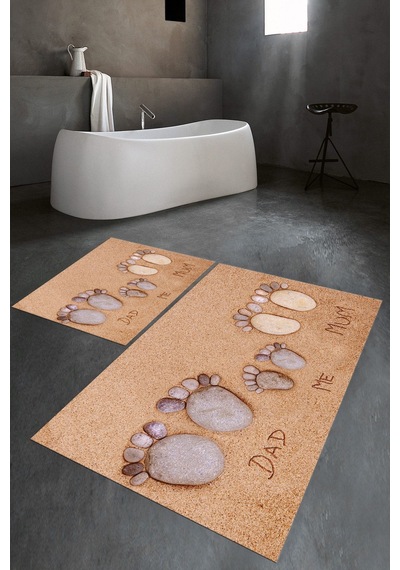 Buççin Online Mağaza 3d Dijital Baskılı Kaymaz Taban Yıkanabilir İkili Banyo Takımı Klozet Takımı Polyester Kahverengi Çok Renkli