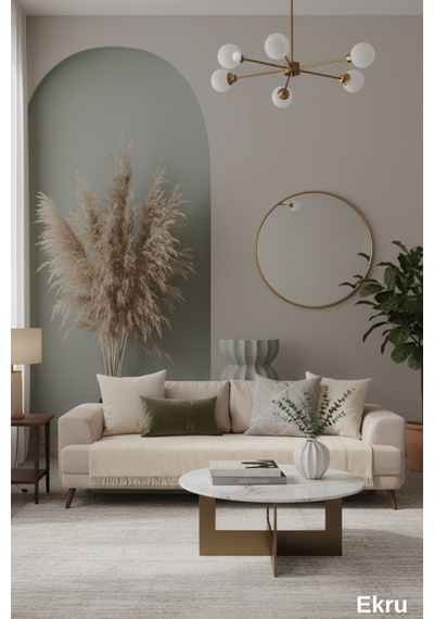 Miracolo Home Ekru Pamuklu Koltuk Örtüsü 115x200 Önden Saçaklı Çizgili Desenli