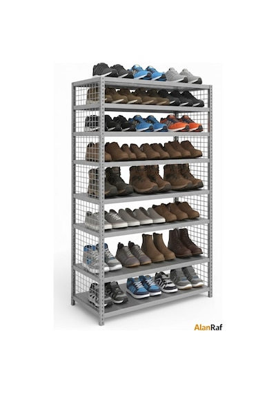 Çelik Raf 8 Katlı Ayakkabılık Rafı 43x60x200 Dekoratif Raf, Depo Rafı, Arşiv Rafı, Kiler Rafı Galvaniz