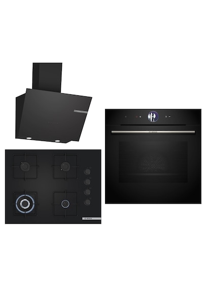 Bosch Black Deluxe HBG7563B1 4D Hot Air- POH7C6P31O 3D Fry 67 CM Wok Bek - DWK66PJ60T 3 Lü Ankastre Set 605