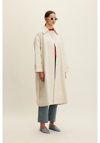 Manuka Kemerli Oversize Gabardin Trençkot Çok Renkli