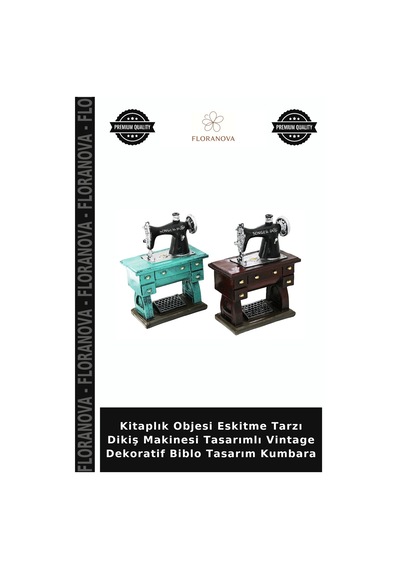 Kitaplık Objesi Eskitme Tarzı Dikiş Makinesi Tasarımlı Vintage Dekoratif Biblo Tasarım Kumbara