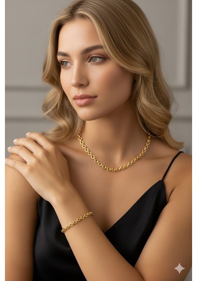 925 Ayar Papatya Silver 6 Mm Doç Zincir Kolye Bileklik Set.rose.gold.rodaj Gümüş