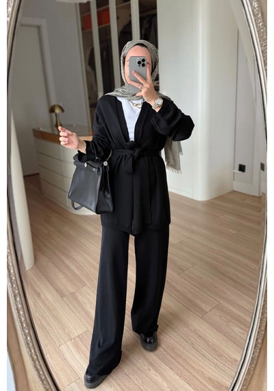 Ka Hijab Premium Hırkalı Rayon Takım - Siyah