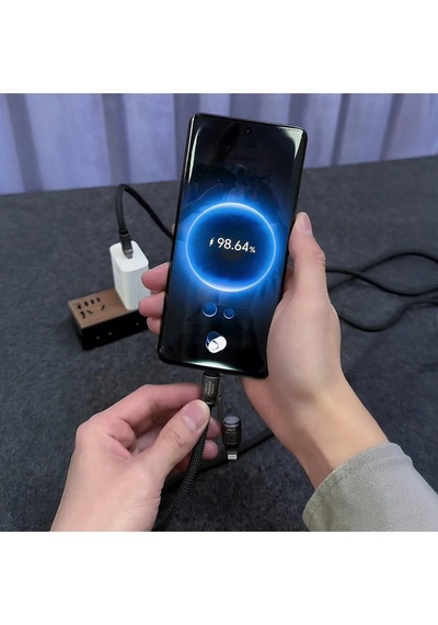 240w 5'i 1 Arada Usb/type-c/lightning Boyun Askılı Turbo Şarj Ve Data Kablosu Hasır Kablo Mt2515