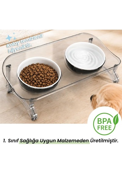 Atapet Çift Kaseli 15 Eğimli Yükseltilmiş Kedi Köpek Mama Kabı