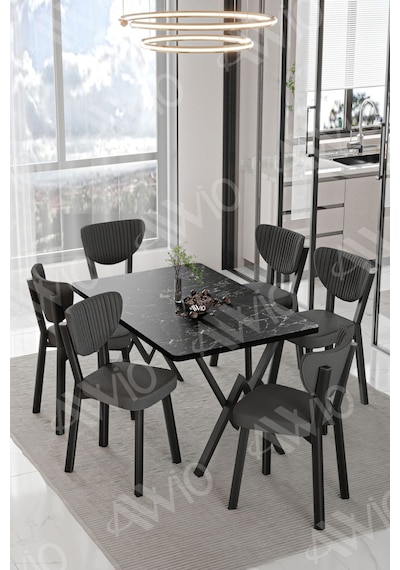 Avvio Vina Elma Sandalye 80x140 Yemek Masası Mutfak Masası 6 Kişilik Masa Sandalye Takım Siyah Mermer Avvio Vina Elma Sandalye 80x140 Yemek Masası Mutfak Masası 6 Kişilik Masa Sandalye Takım Siyah Mermer