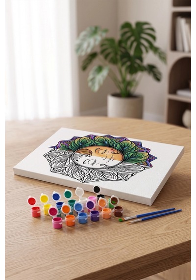 Güneş Desenli Mandala Ahşap Boyama Seti 40x50 Cm