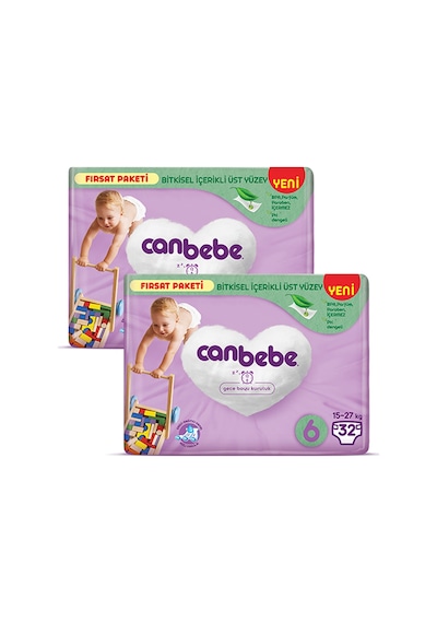 Canbebe Bebek Bezi Fırsat Paketi 6 Beden XL (15-27 Kg) 32 li x 2 Adet 2'li